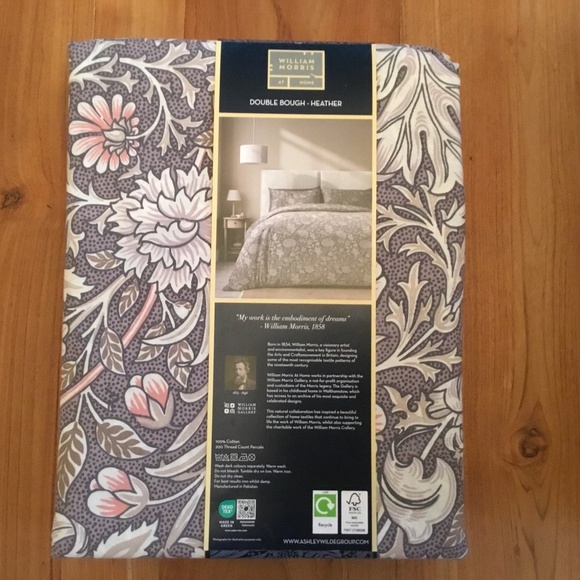 William MORRIS & CO King Duvet Set Double Bough Heather 100  William Morris Queen Duvet Set ‘Double Bough’ Heather